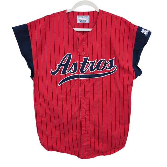 Vintage 90s Starter Houston Astros Red Pinstripe Jersey Size M MLB Genuine - Picture 1 of 9